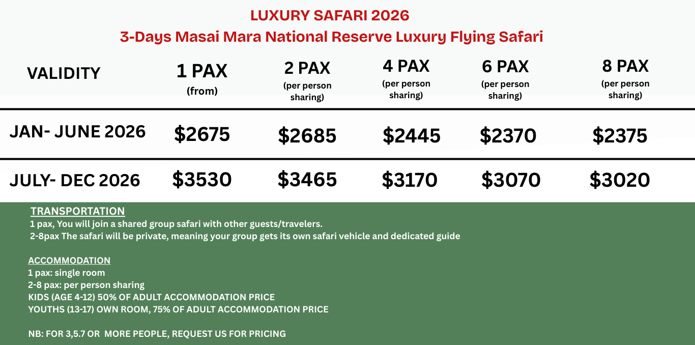 3-Days Masai Mara Luxury Flying Safari cross wild safaris 2026 rates