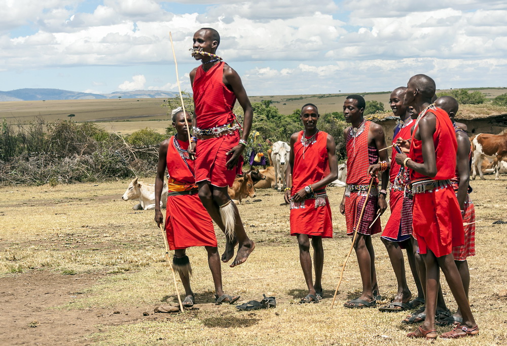 Maasai warriors performing traditional dance near Mount Suswa conservancy