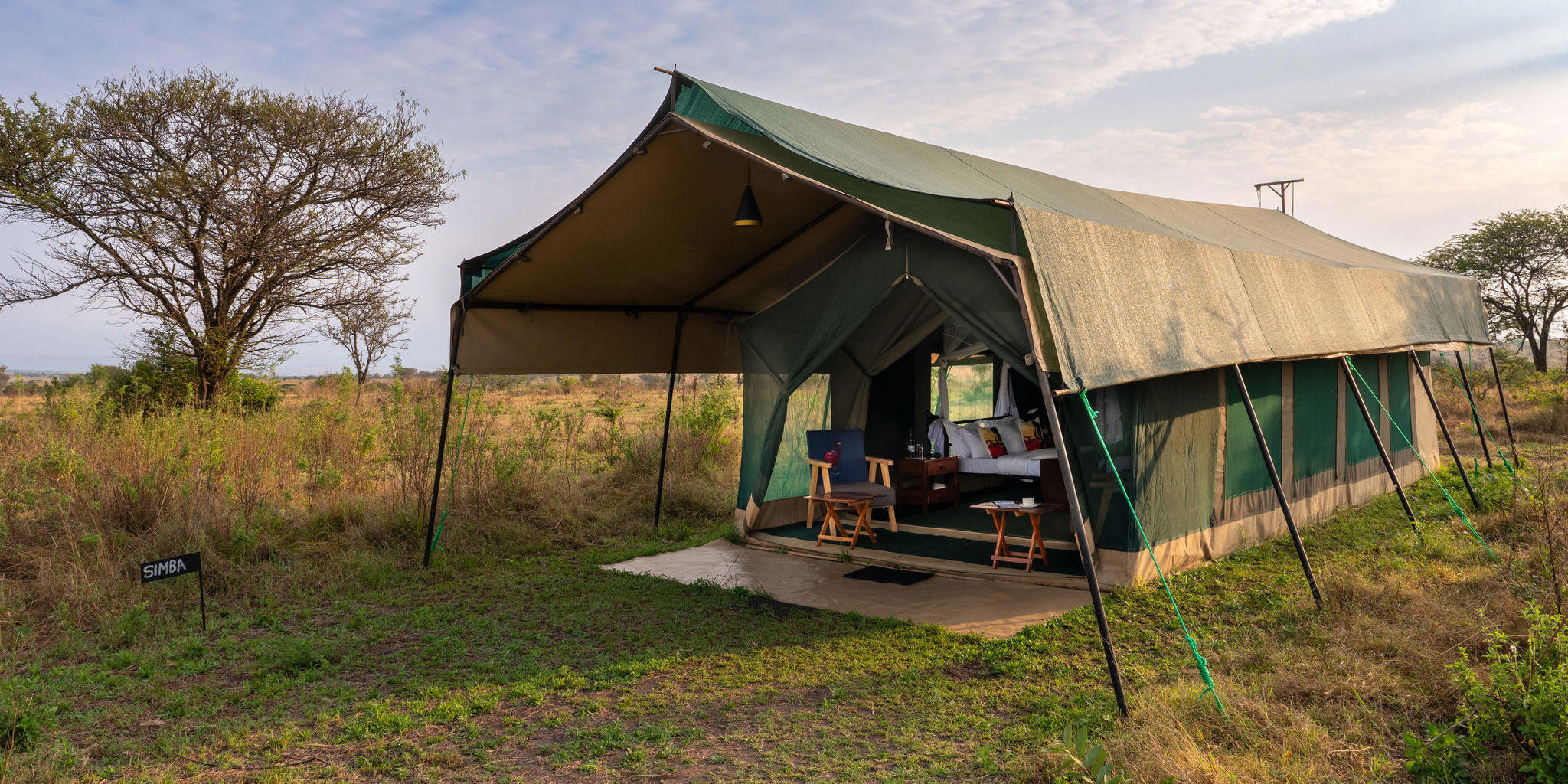 Mobile safari tents set up in the Serengeti during the migration season