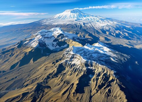 climbing mt Kilimanjaro with cross wild safaris at Tanzania views of Mawenzi and Kibo Peaks
