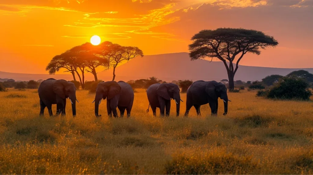 magical safari sunset with elephants and champagne in Maasai Mara
