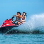 Tourists enjoying jet skiing in Zanzibar