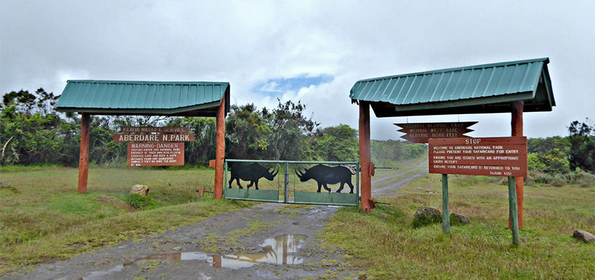 One of the entry gates to Aberdare National Park with cross wild safaris