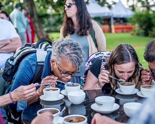 Tourists tasting coffee on our coffee tour