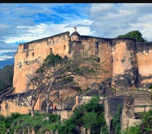 Aerial view of Fort Jesus highlighting its irregular fort layout and bastions