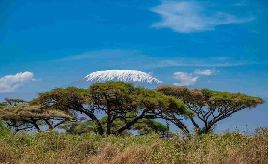 The view of snowcapped Mount Kilimanjaro from Amboseli National Park on a Safari