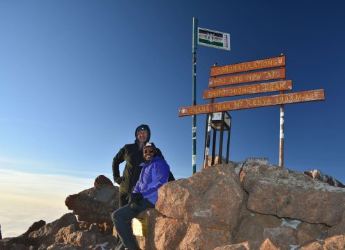 clients at Lenana Peak on top of Mount Kenya - Sirimon Route mt Kenya treking