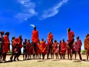 the maasai performing a jumping dance during a budgets big 5 safari in masai mara