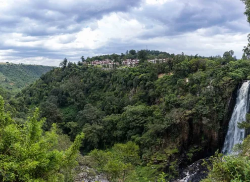 Aerial view of Thompsons falls with cross wild safaris